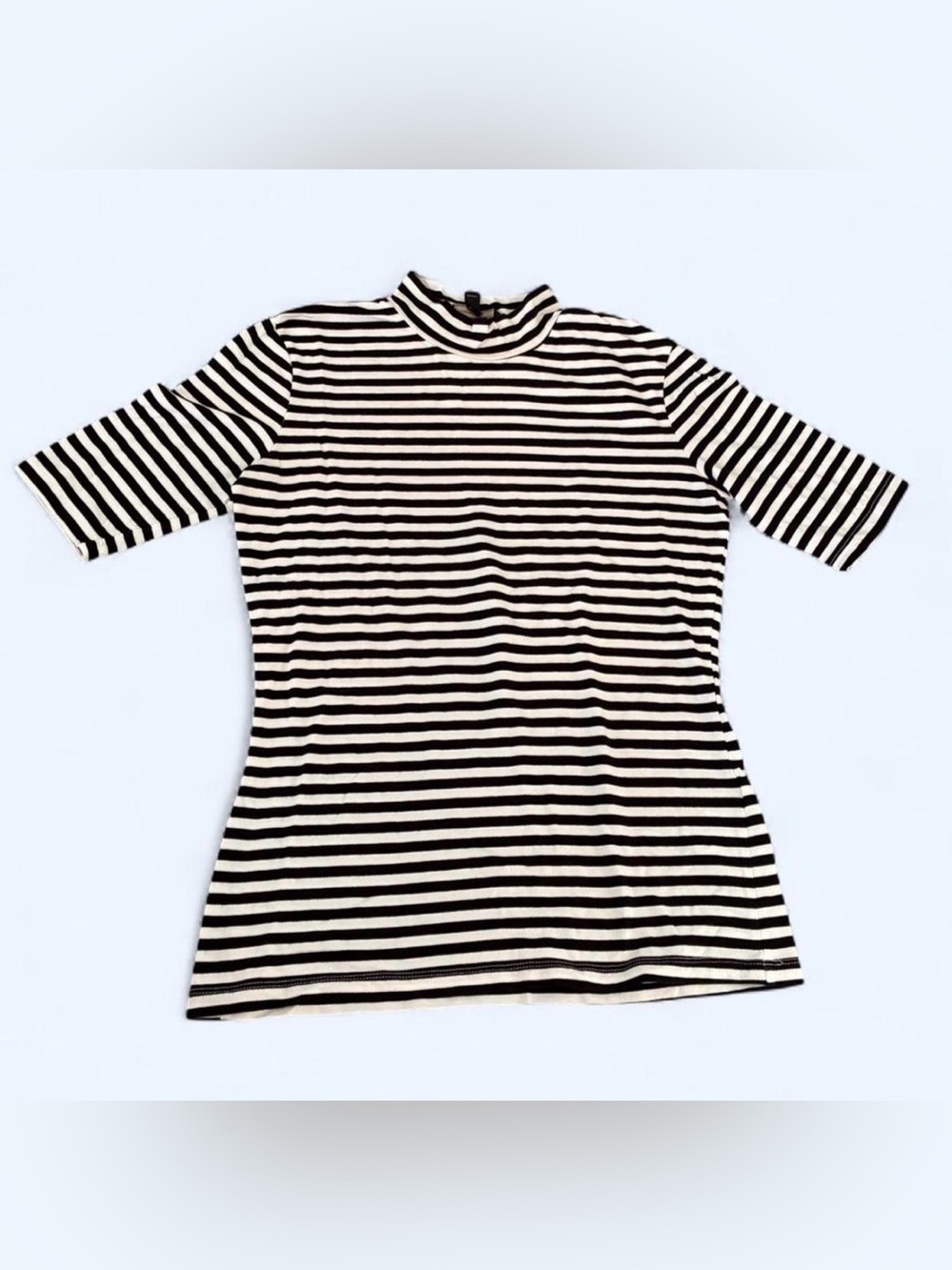 Banana republic black and white stripe mock neck short sleeve tee cotton modal